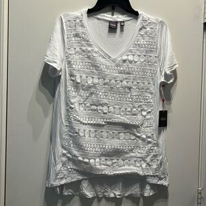 Refaella Womens White Sleeveless Pullover Tiered Top Size L high low neck